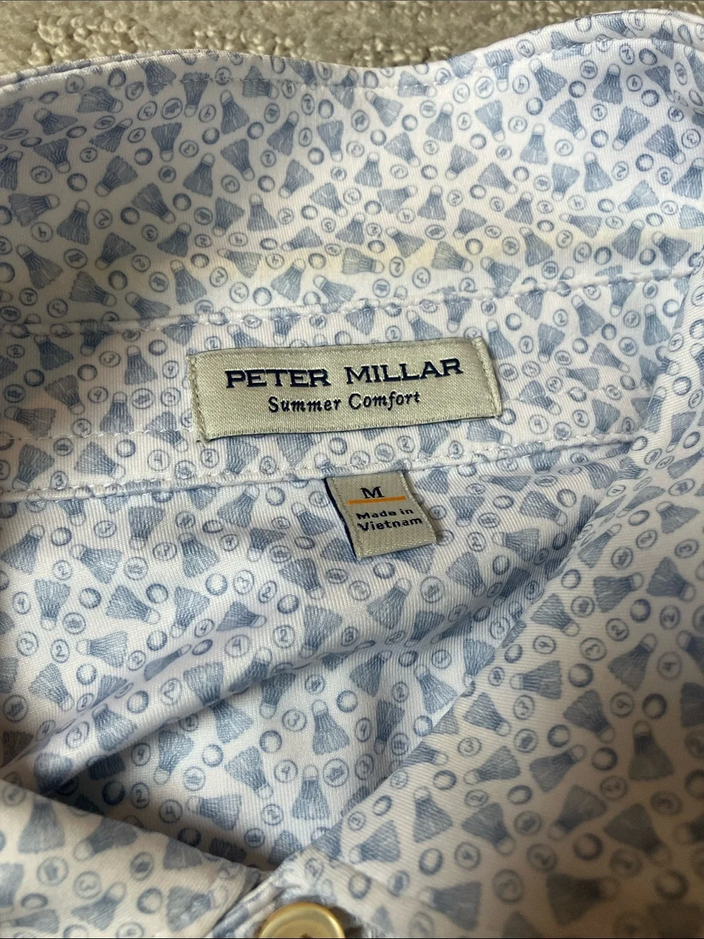 Peter Millar & RLXMen's White Polo Trio with Blue Stripe & Shuttlecock Print - M - Picture 6 of 7